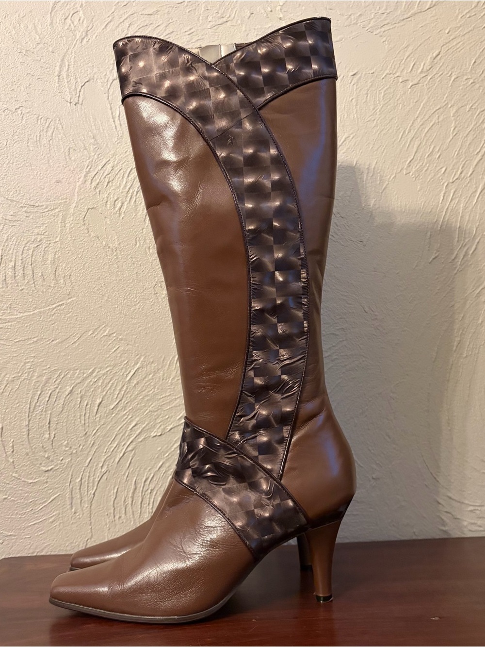 Vintage Y2K Bellini Brown Leather Knee High Heel Boots Womens Size 7.5 Wide